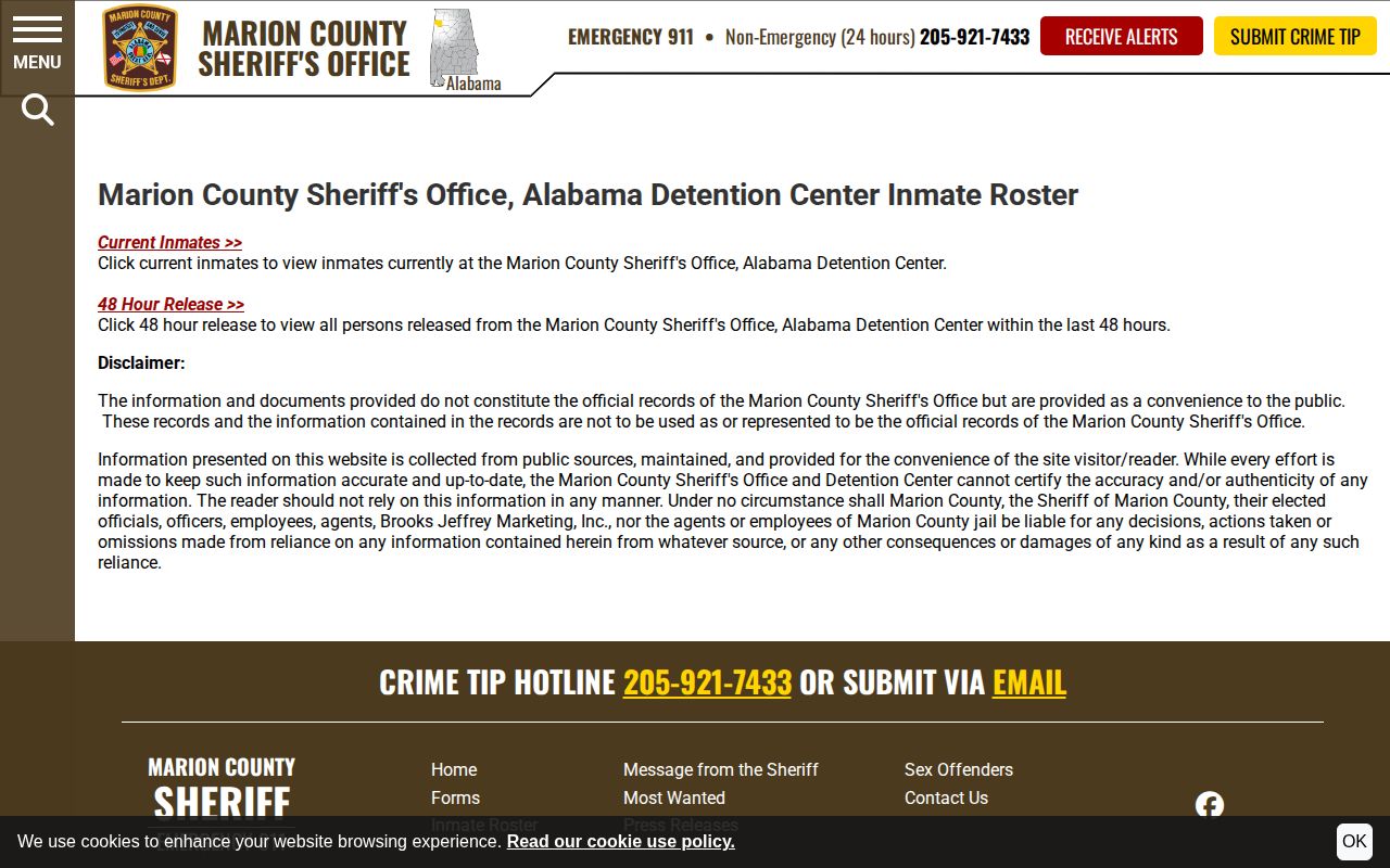 Marion County jail roster gateway for current inmates and 48-hour releases