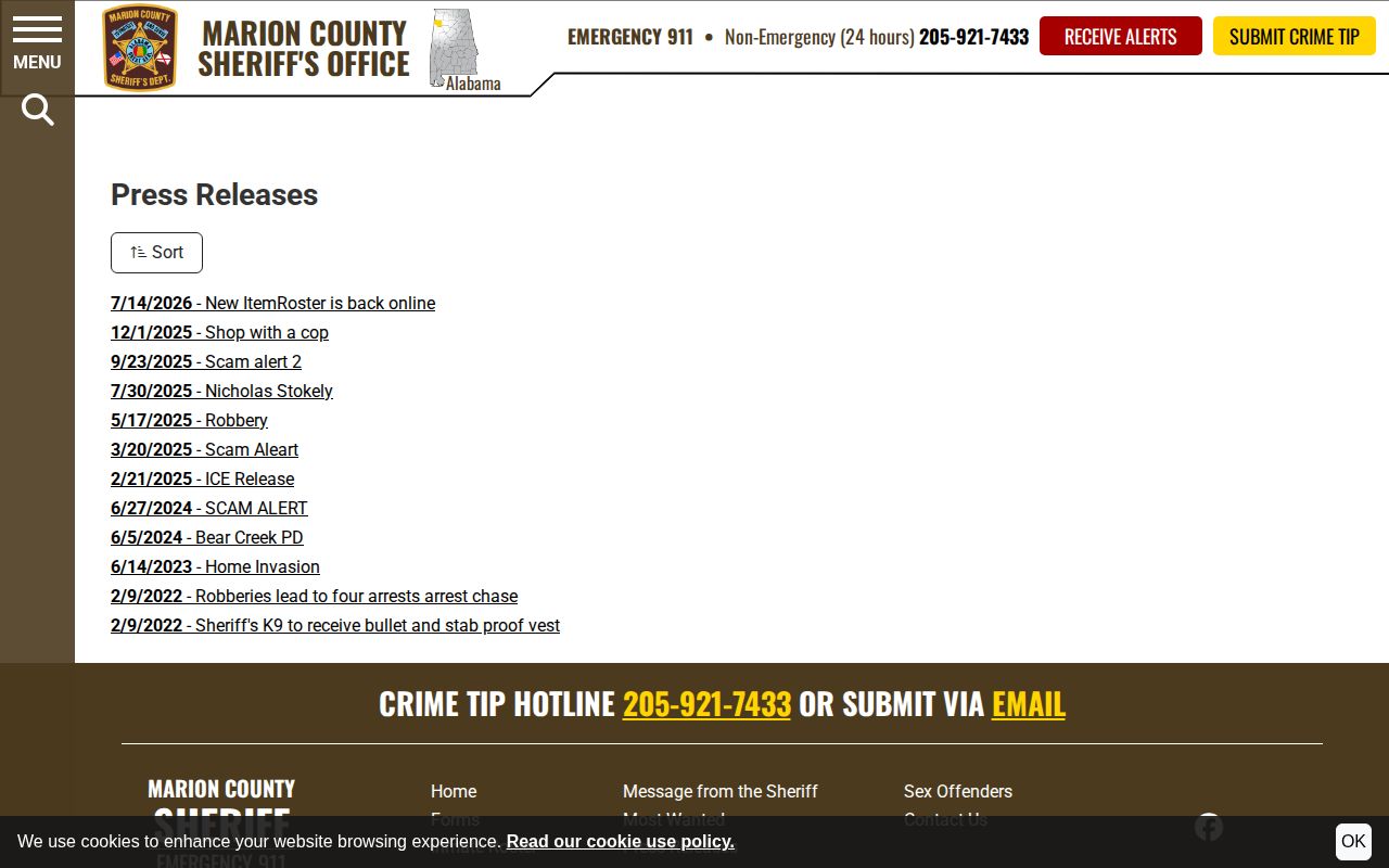Marion County Sheriff's Office official press release archive