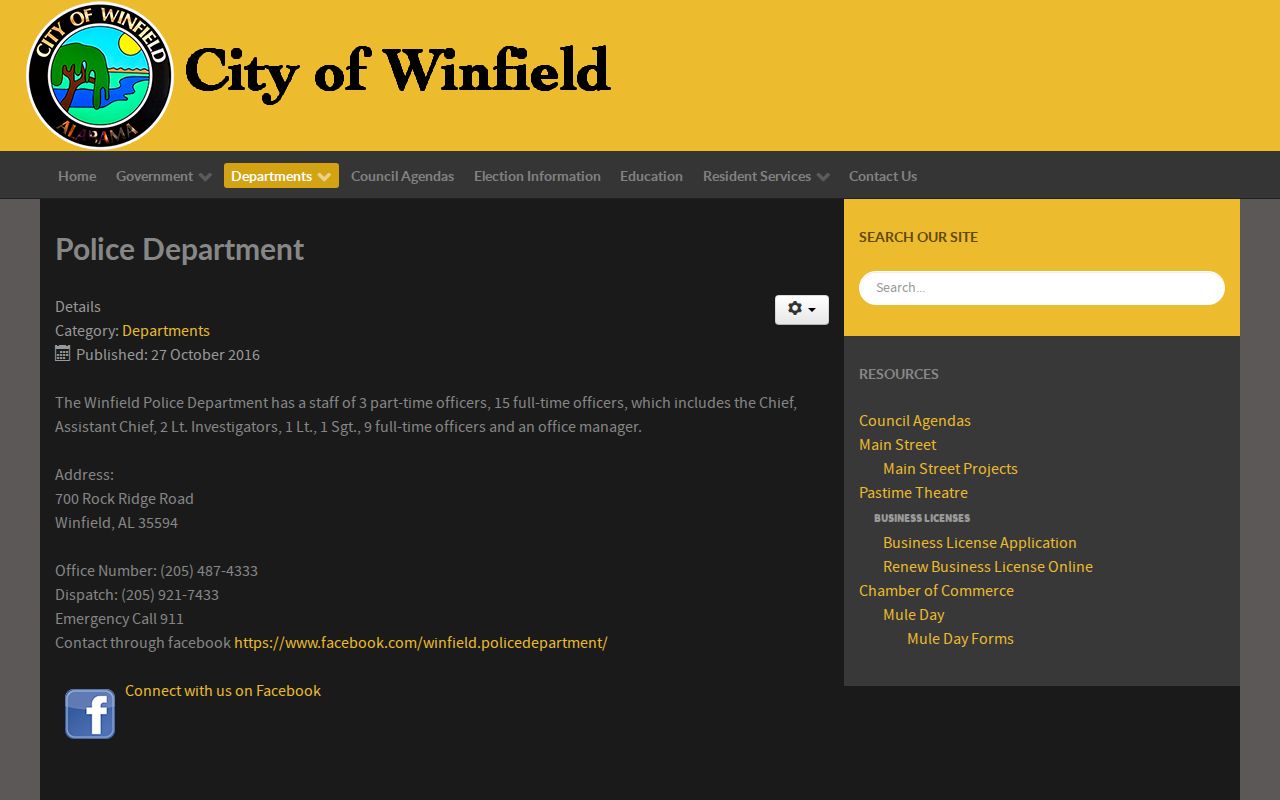 Winfield Police official source for Winfield arrest records